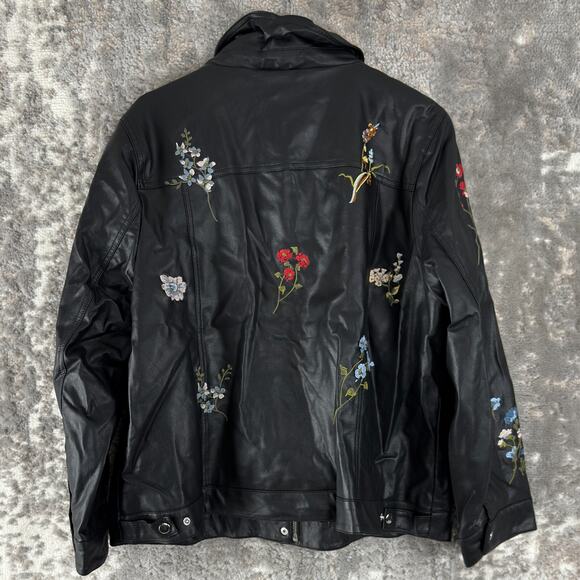 CJ Banks Plus Size 1X Moto Snap Floral Embroidered Faux Leather Jacket Black - Picture 4 of 9
